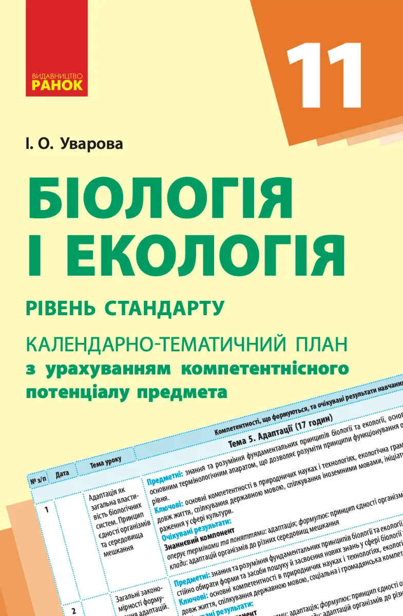 Біологія та екологія. Рівень стандарту. Календарно-тематичний план. 11 клас (Електронна книга)