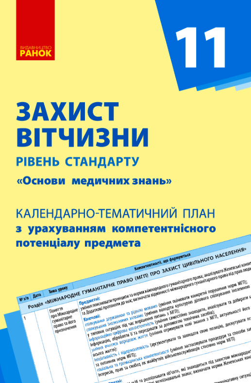 Захист Вітчизни. Календарно-тематичний план. Рівень стандарту «Основи медичних знань».11 клас (Електронна книга)